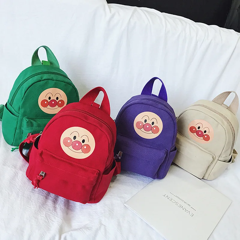 New Children's Canvas Anti-lost Toddler Backpack Cute Cartoon Anpanman Boys and Girls Bag Kindergarten School Parent-child Bag
