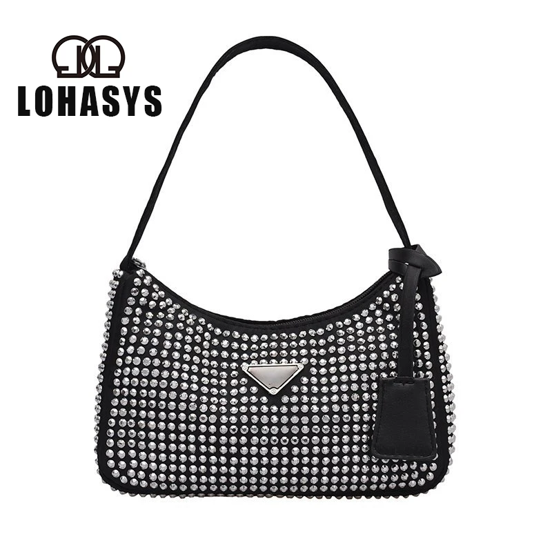 

LOHASYS 2023 Spring New Trendy Underarm Bag Full of Diamonds with Diamond Shoulder Bag Zipper Dinner Tote Bag Handbag