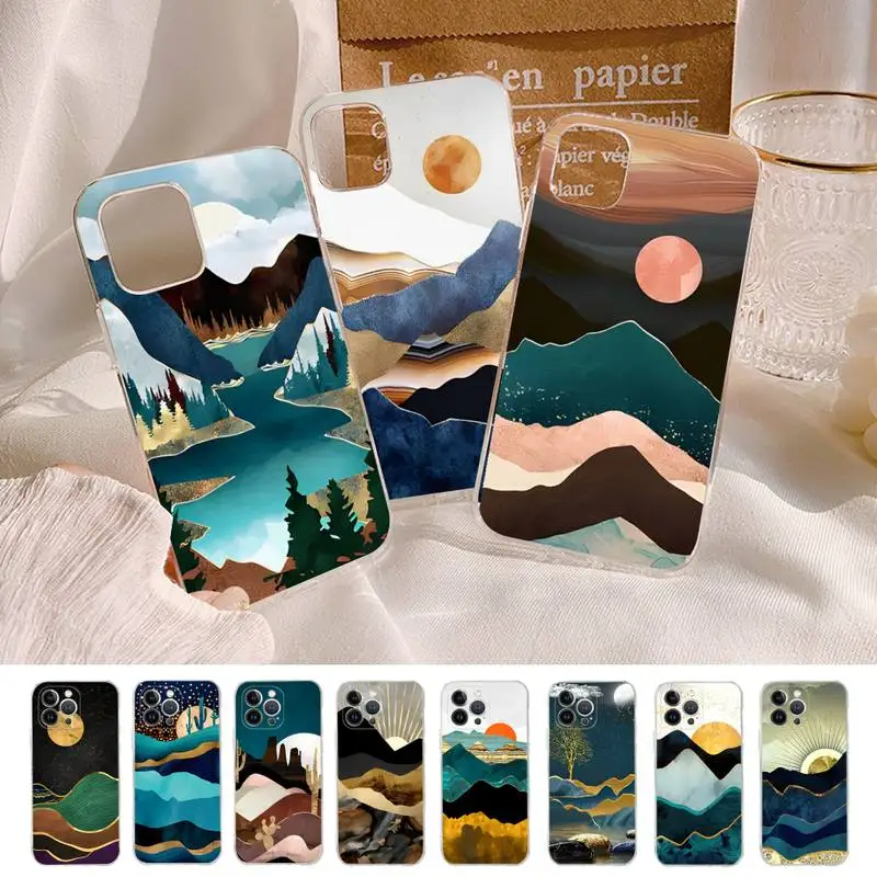 

Mountain Marble Moon Phone Case Silicone Soft for iphone 14 13 12 11 Pro Mini XS MAX 8 7 6 Plus X XS XR Cover