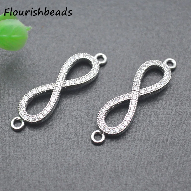 Wholesale Nickel Free Anti Fading Gold Silver Plated CZ Pave Number Eight Connector Charms for Diy Jewelry Bracelet Making 10pcs