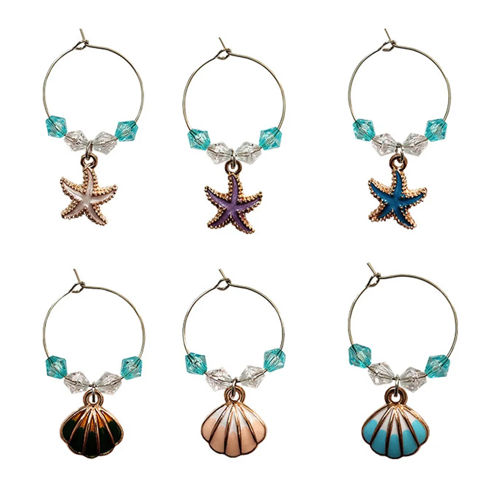 

Glass Charms Marker Goblet Drink Party Rings Tags Decors Beach Theme Supplies Cup Charm Markers Set Star Beaded Cocktail