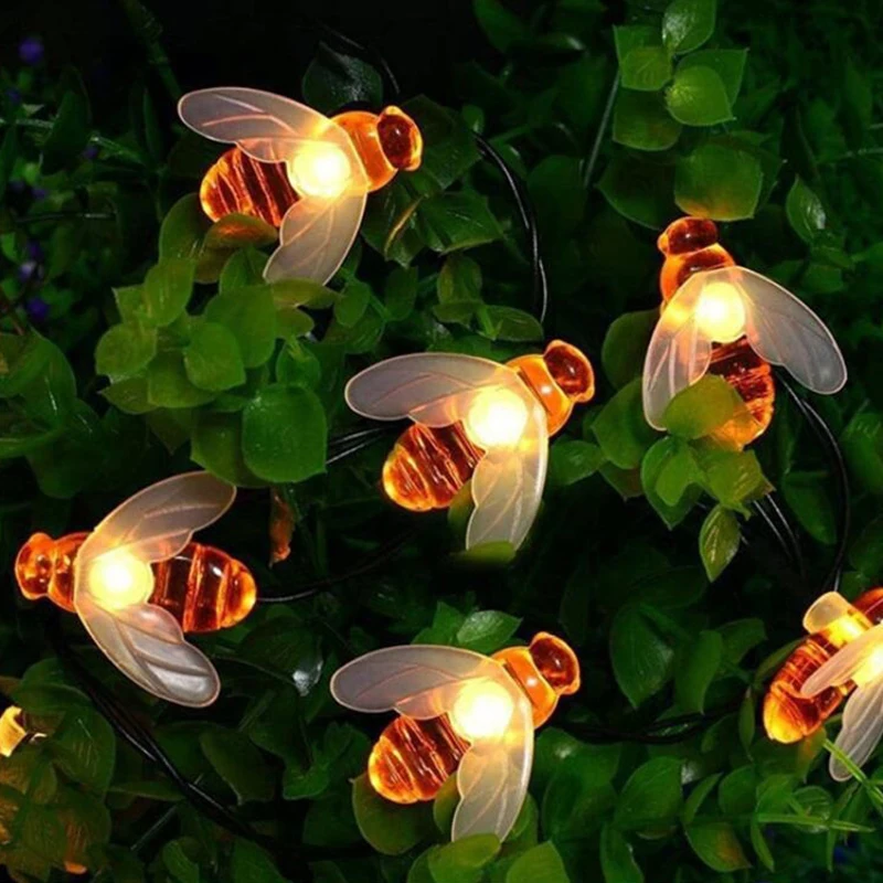 Водонепроницаемая светодиодная гирлянда с пчелами на солнечной батарее садовый