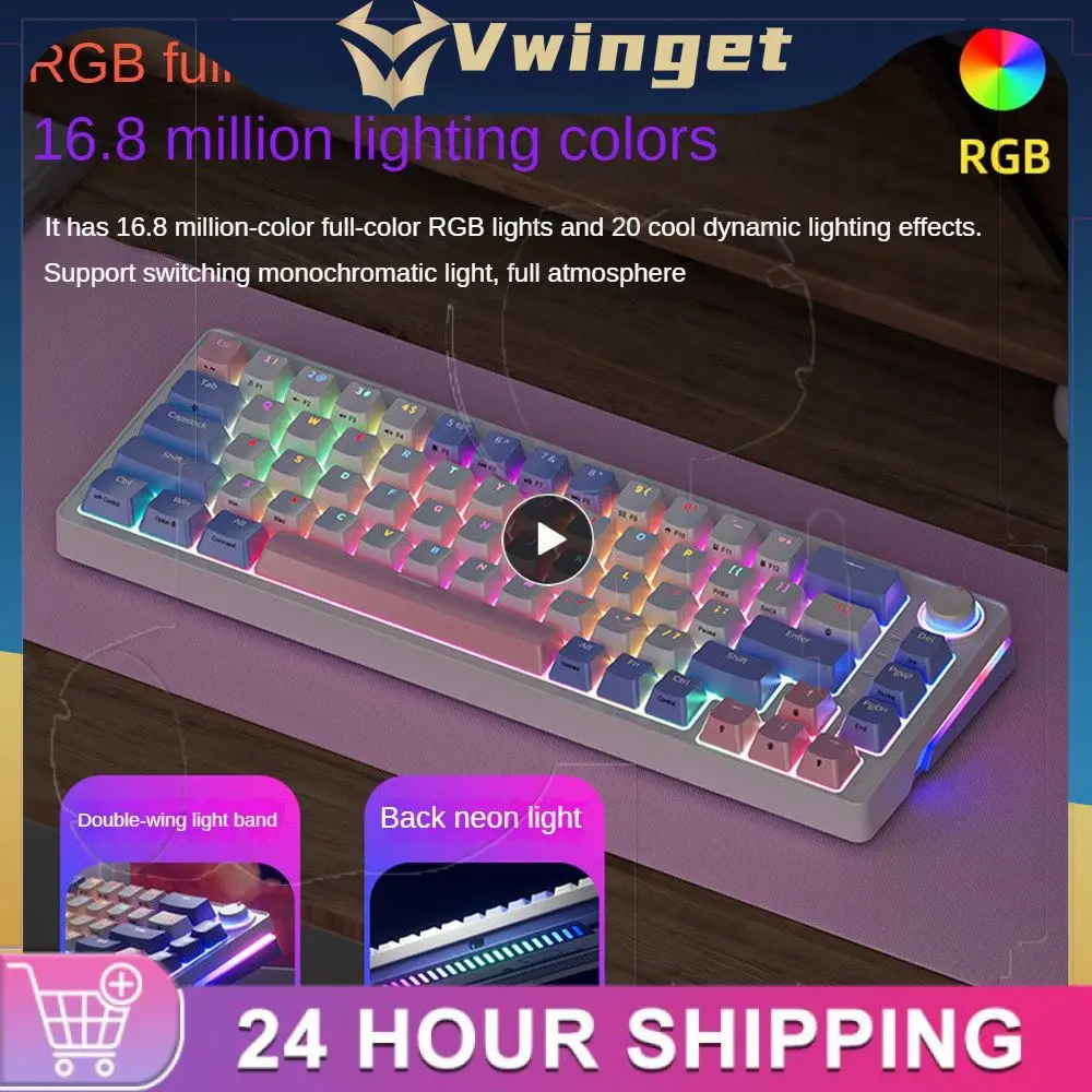 

Full Color Rgb Luminous Keyboard Full Key Hot Plug Key Line Separation Color Block Keyboard Flank With Light Multi-function Knob