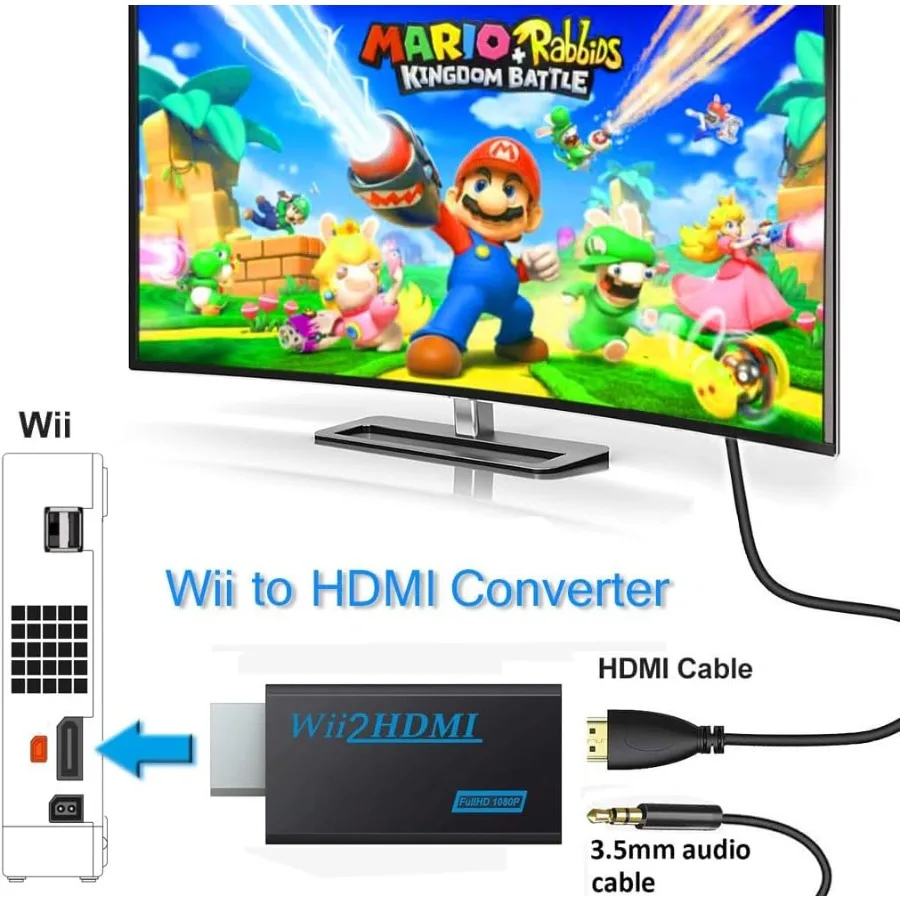 Фото Grwibeou WII-HDMI-совместимый преобразователь Full HD 1080P WII-HD адаптер 3,5 мм аудио для ПК HDTV монитор дисплей с HD-кабелем №3