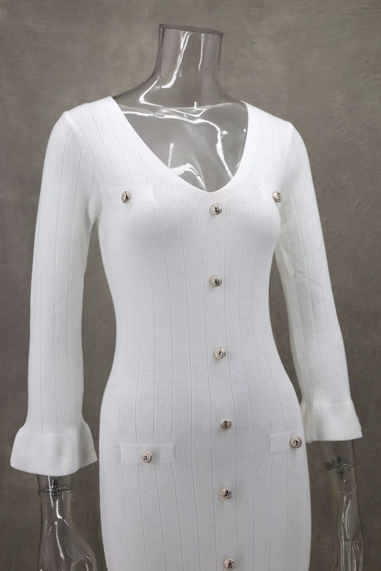 Женское однотонное трикотажное платье Элегантное Длинное однобортное с