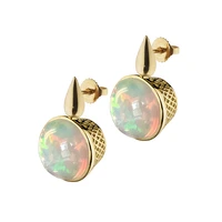 trend female round opal stud earrings fashion gold color fire opal earrings for women bride cute wedding jewelry