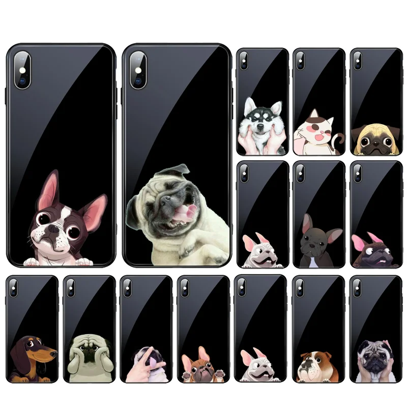 

Cute Pug Dog Bulldog corgi Glass Funda Cell phone case For iphone 13 Pro 12 11 Pro Max XS XR X 8 7 Plus SE2 Mobile Phones Case