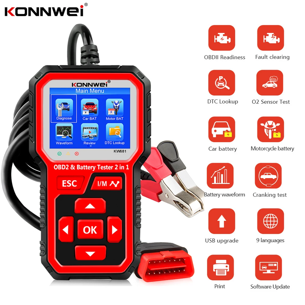 2 в 1, автомобильный и мотоциклетный Тестер Аккумуляторов 6 в 12 В