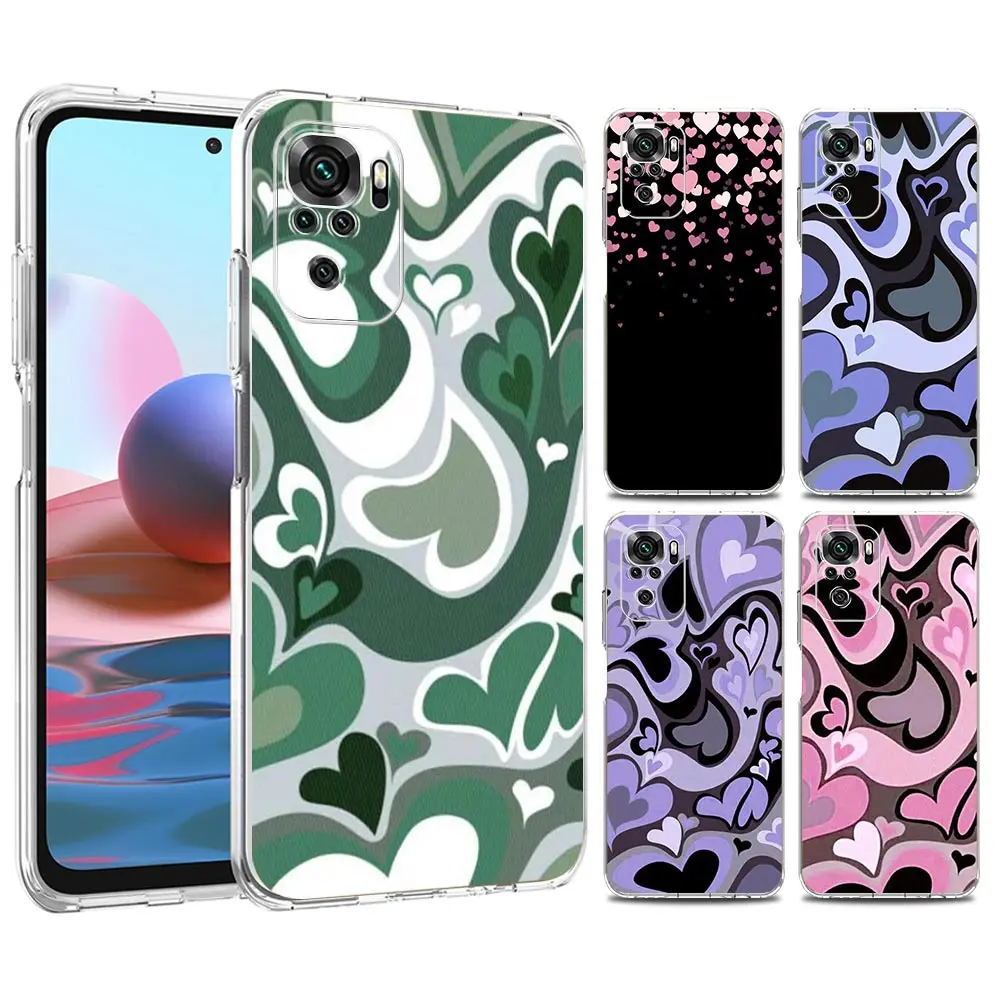 

Purple Heart Loves Swirl Pattern Phone Case For Redmi Note 11 Pro 10 10S 9 8 8T K50 K40 Soft Transparent 9A 9C 9T 7 7A Bag Cover