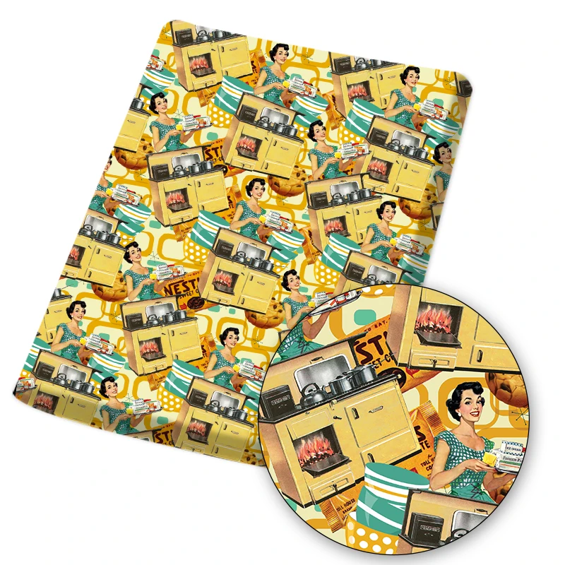 

Polyester Cotton Fabric Fashion Figure Printed Sheets DIY Dress Bag Supplies Handmade Home Textile Materials 45*145cm 1pc