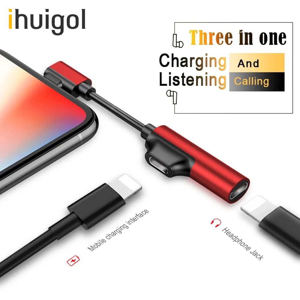 

ihuigol 2 in 1 Dual Lighting Charging Listening Adapter For iphone12 11 X 8 7 Plus Jack to Headphone Splitter Cables Connecter