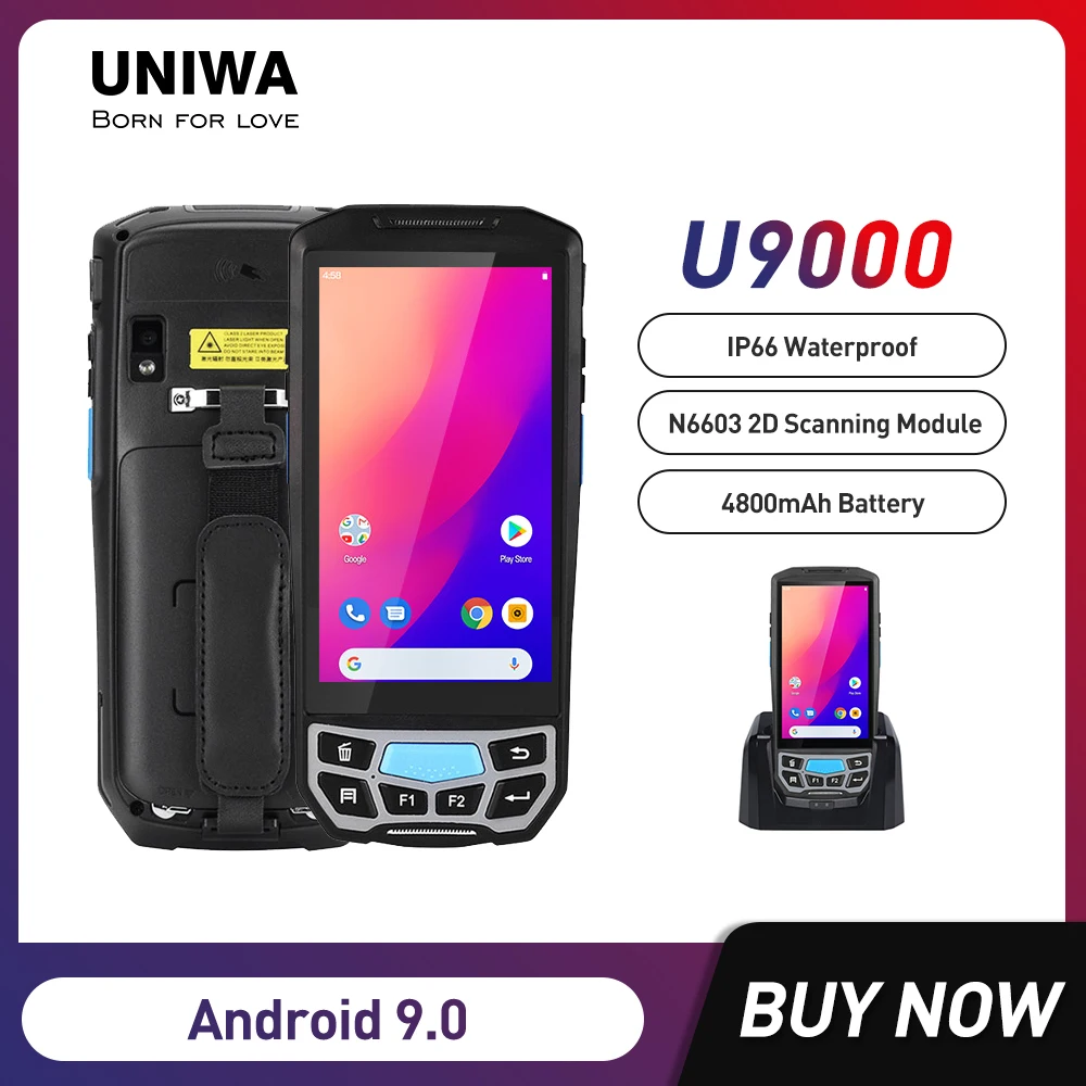 UNIWA Android 9 Smartphone 2GB 16GB Mobile Phone IP66 Waterproof With PDA Barcoder Scanner 5.0