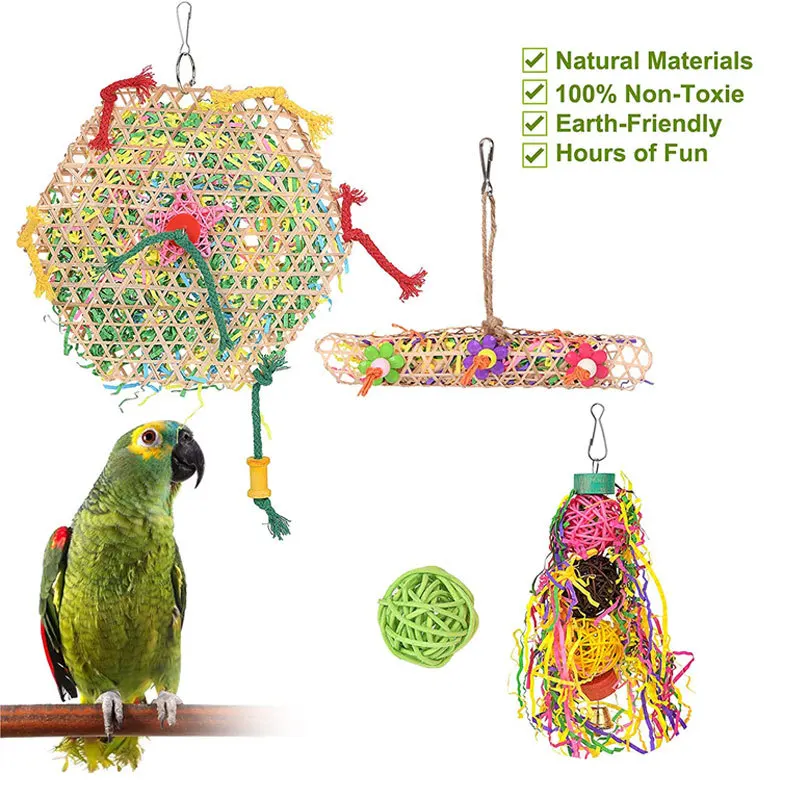 

Natural Bamboo Rattan Paper Weaving Cage Pet Bird Chewing Toys Bird Toys Parrot Stand Perch For Parakeet Swing Accessories