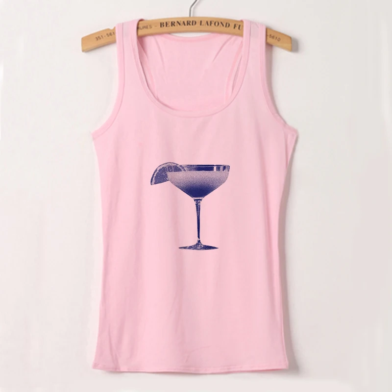 Женская высокоэластичная однотонная простая футболка с принтом бокала для вина
