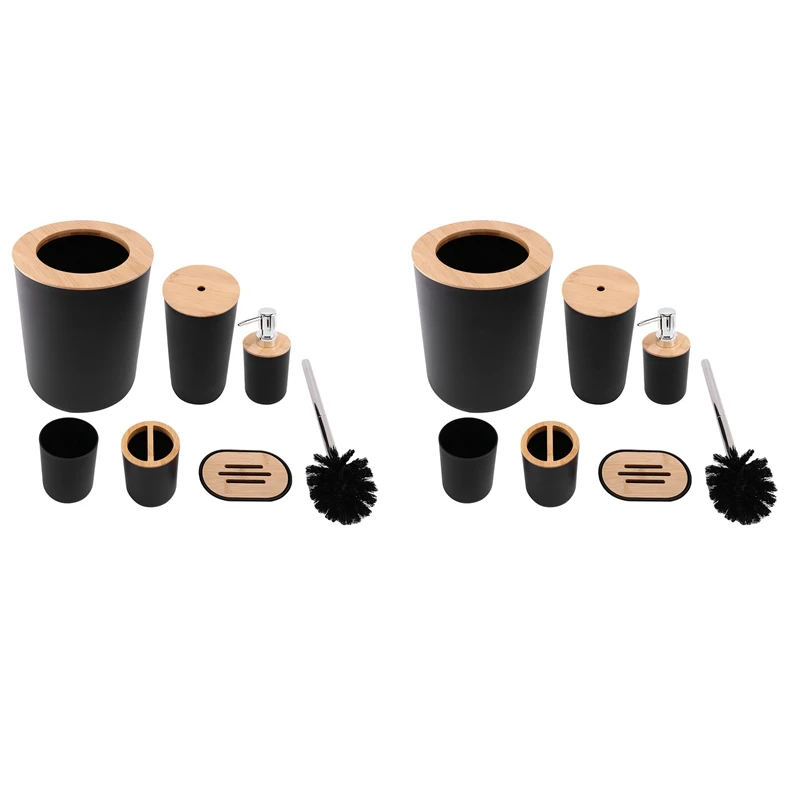 

12-Piece Bamboo Bath Accessory Set Environmentally Friendly Toilet Accessory Set With Lotion Dispenser Etc. Black