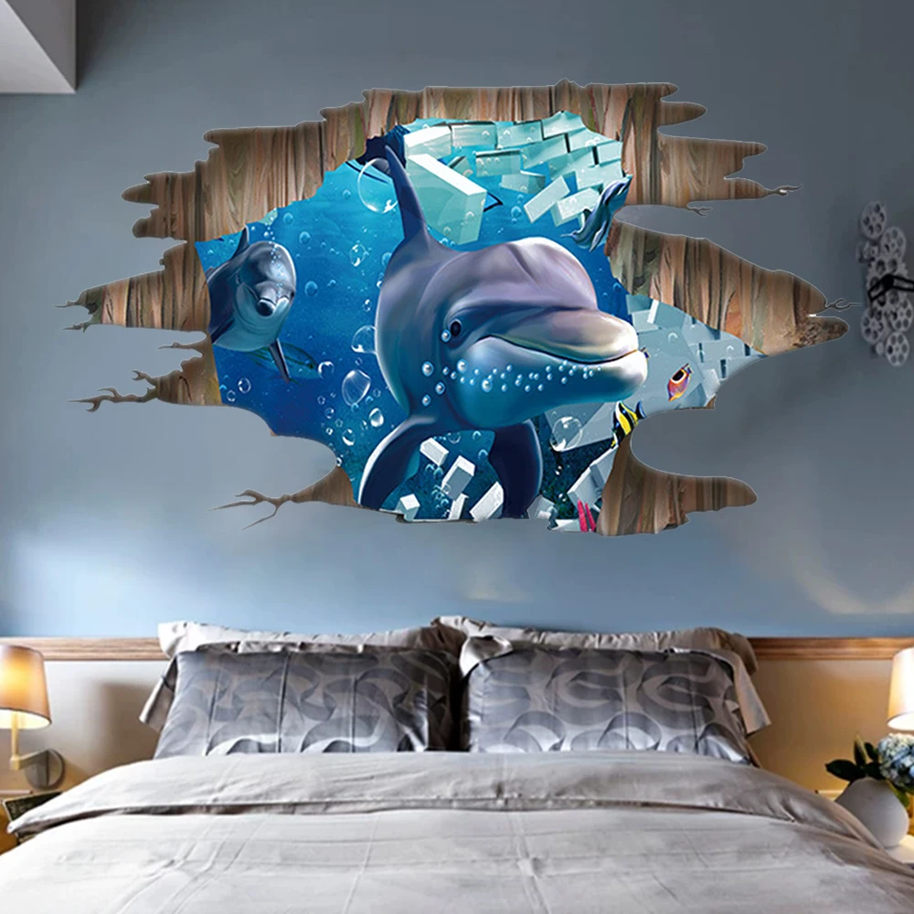 

1Pcs Dolphin Floor Stickers Sea Animals 3D Wall Stickers Bedroom Home Decors Mural Art Wall Decals Vinyl Wallpaper Waterproof