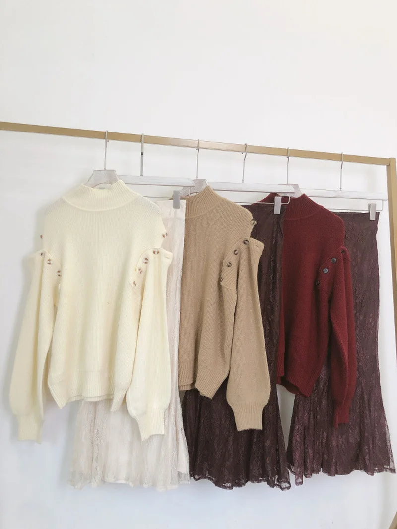 Женские джемперы на пуговицах Kuzuwata теплые трикотажные свитеры с длинным рукавом