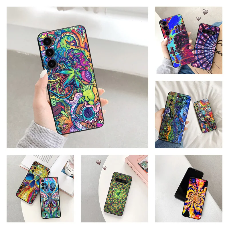 Чехол для телефона Samsung S24 Ultra S23 FE S22 S21 S20 S10 Abstact Trippy Psychedelic Art Galaxy Note20 мягкий черный