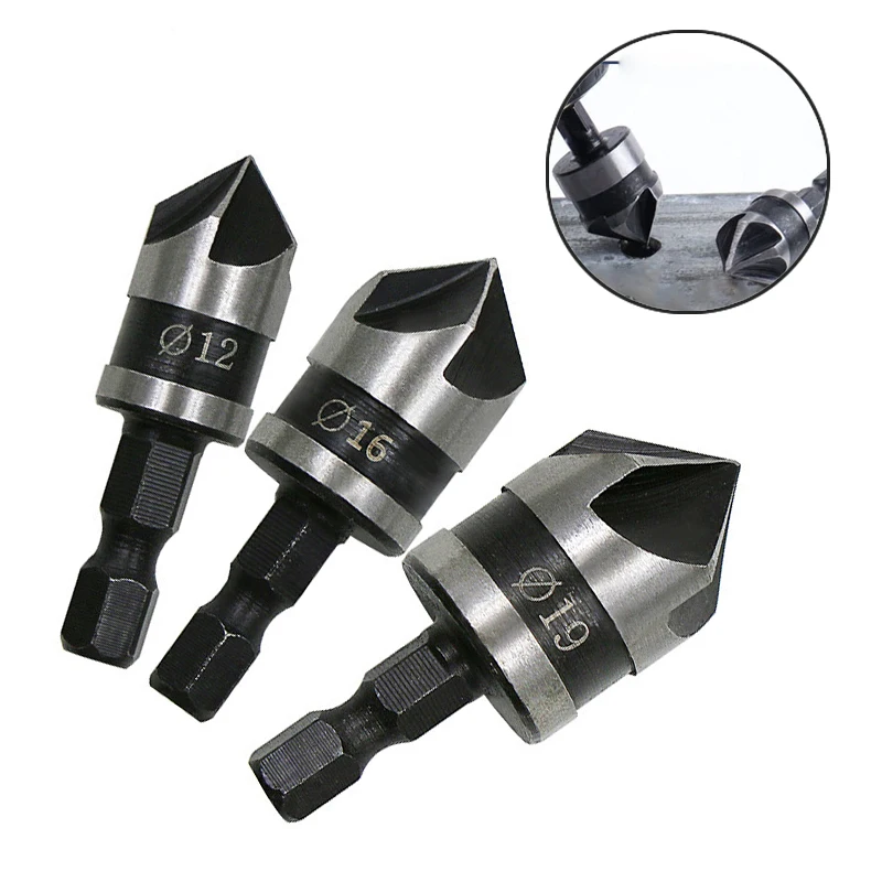 

3PCS Hex Countersink Boring Set HSS Countersink Drill Bit For Woodr Metal Chamfer Cutter Chamfer Metal Drilling Bit Set