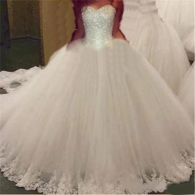 

ANGELSBRIDEP Ball Gown Wedding Dresses Court Train Plus Size Sweetheart Vestido De Noiva Luxury Beading Applique Bride Dress