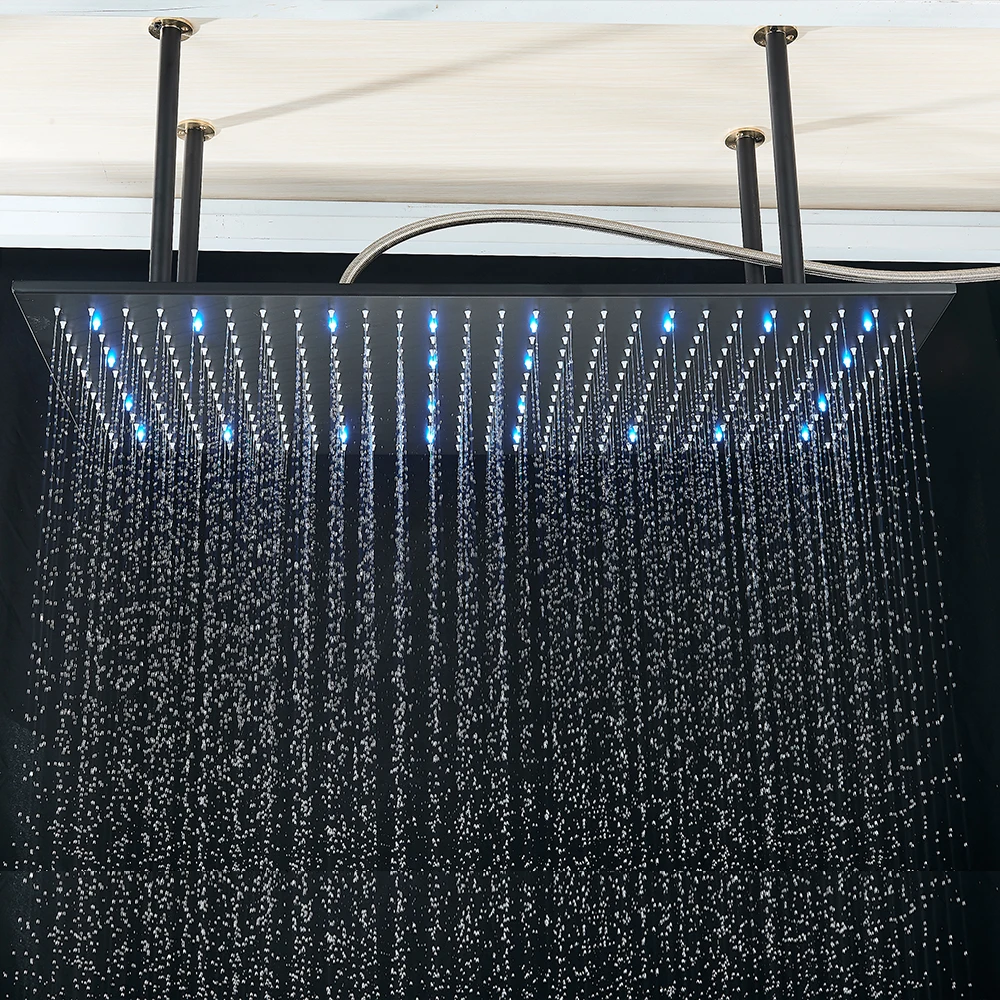

LED Matte Black Shower Head 40*80cm Large Size Rainfall Shower Heads Ceiling Mounted with Installation Arm for Bathroom