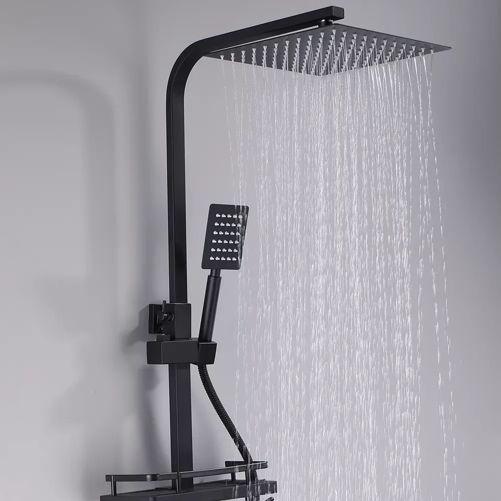 

Stainless Steel Black Shower Faucet Cold Hot Multifunction Bathroom Tap With Spray Bidet and Bathroom Shelf