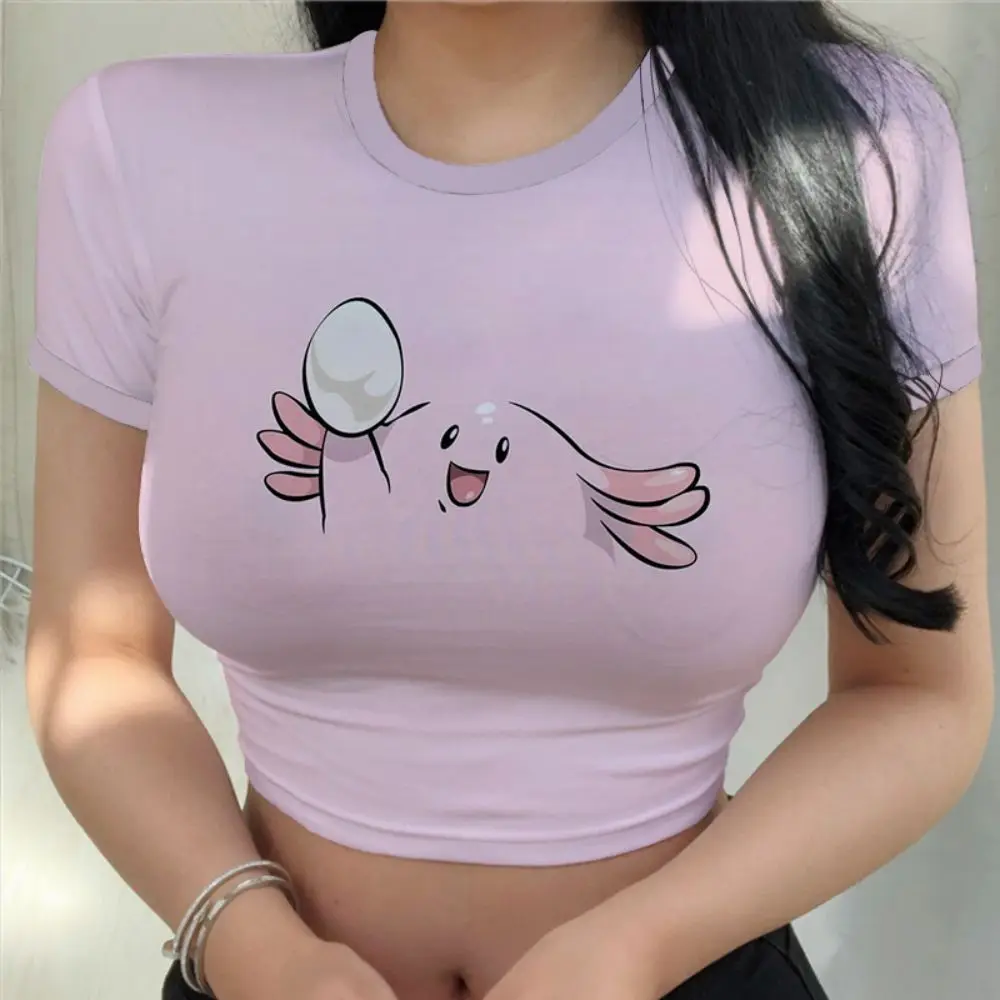 

Новинка, женская одежда, летний кроп-топ с круглым вырезом и покемоном 2023, футболки, футболки, модные Y2k топы, Kawaii, футболка с коротким рукавом, Пикачу