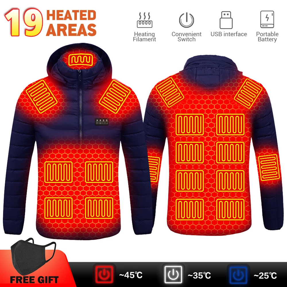 

19 Areas Heated Jacket Men Women Winter Warm USB Electric Heating Jacket Adjustable Temperature Outdoor Sports Cotton Clothing
