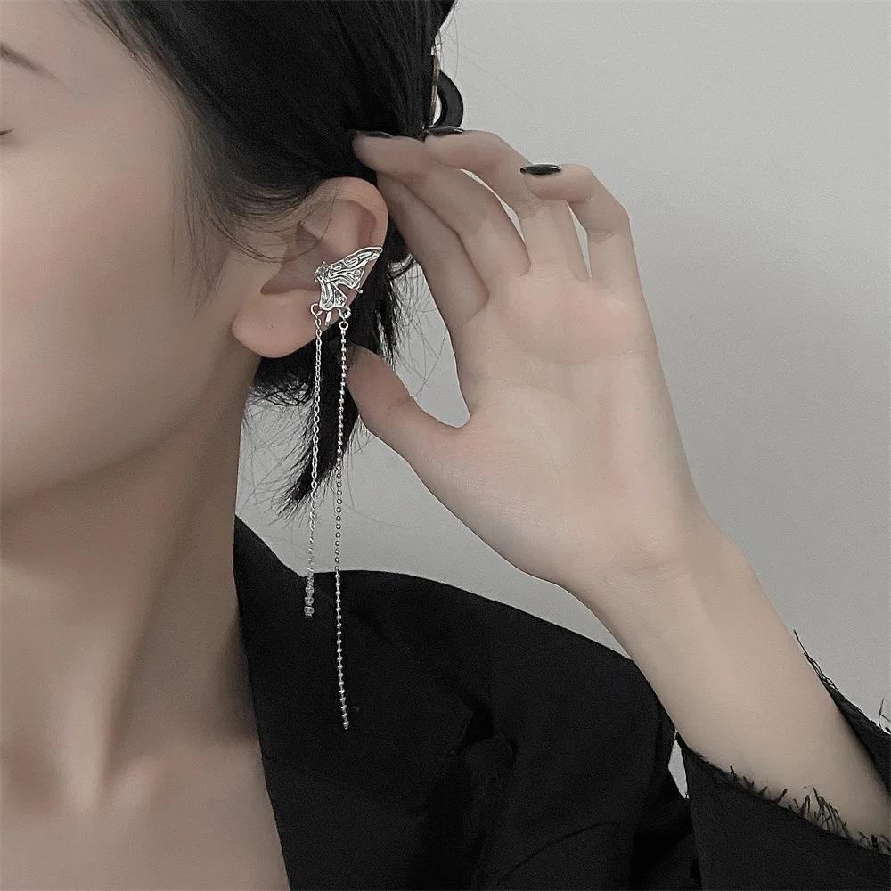 

Fashionable French Luxury Butterfly Long Tassel Ear Bone Clip Girl Single Vintage Star Earrings for Women's Party Jewelry Gifts