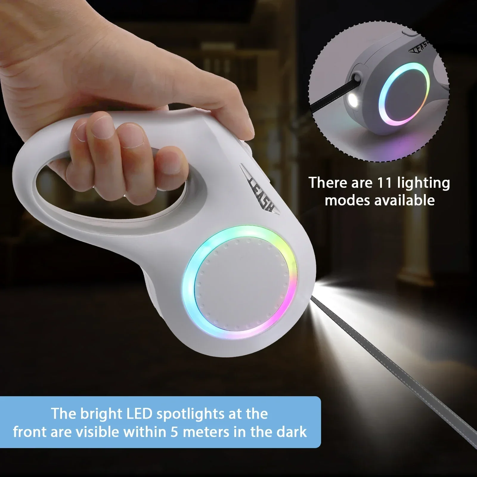 Выдвижной поводок для собак со светодиодной подсветкой 16 футов нейлоновый