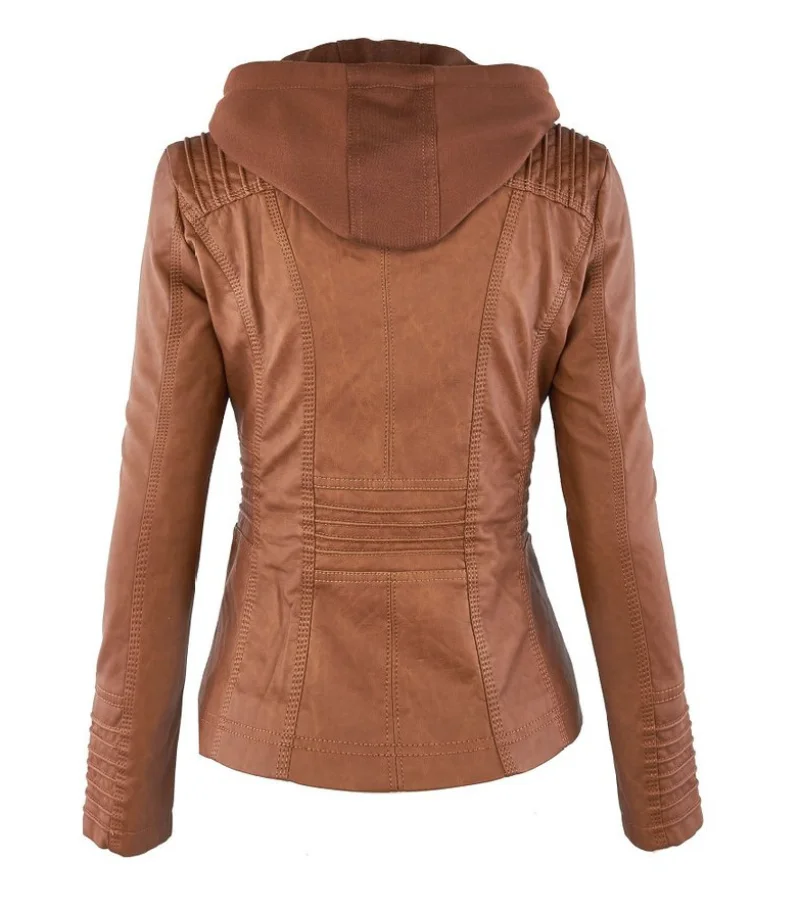 Winter Women's Hooded Slim Leather Jacket Coat Women