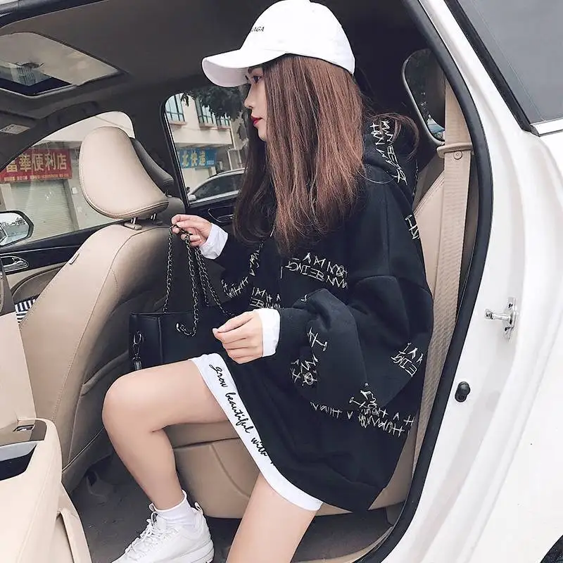

Spring Korean Women Kawaii Loose Long Sleeves Tops 2021 Harajuku Letter Print Hoodies Sweatshirt Hip Hop Oversized Hooded Coats