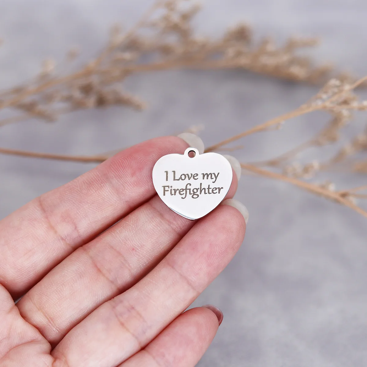 

3Pcs/lot Laser Engraved I Love My Firefighter Stainless Steel Heart-shaped Charm Jewelry DIY Crafts Making Necklace Pendants