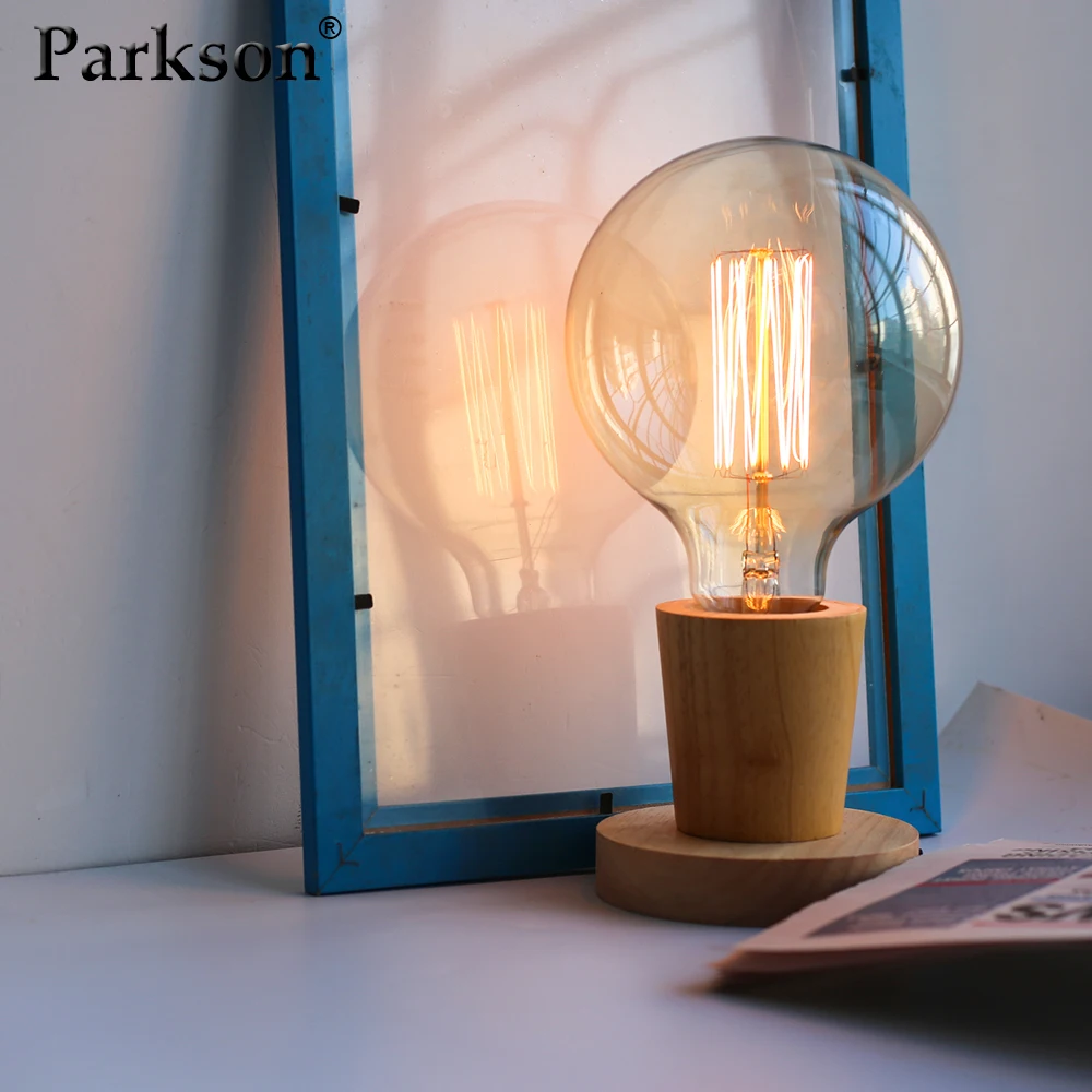

Retro Wood Light Base Desk Lamp EU Plug Base Holder 220V E27 Lamp Holder Table Light Room Bedroom Home Decor Bedside Lamp