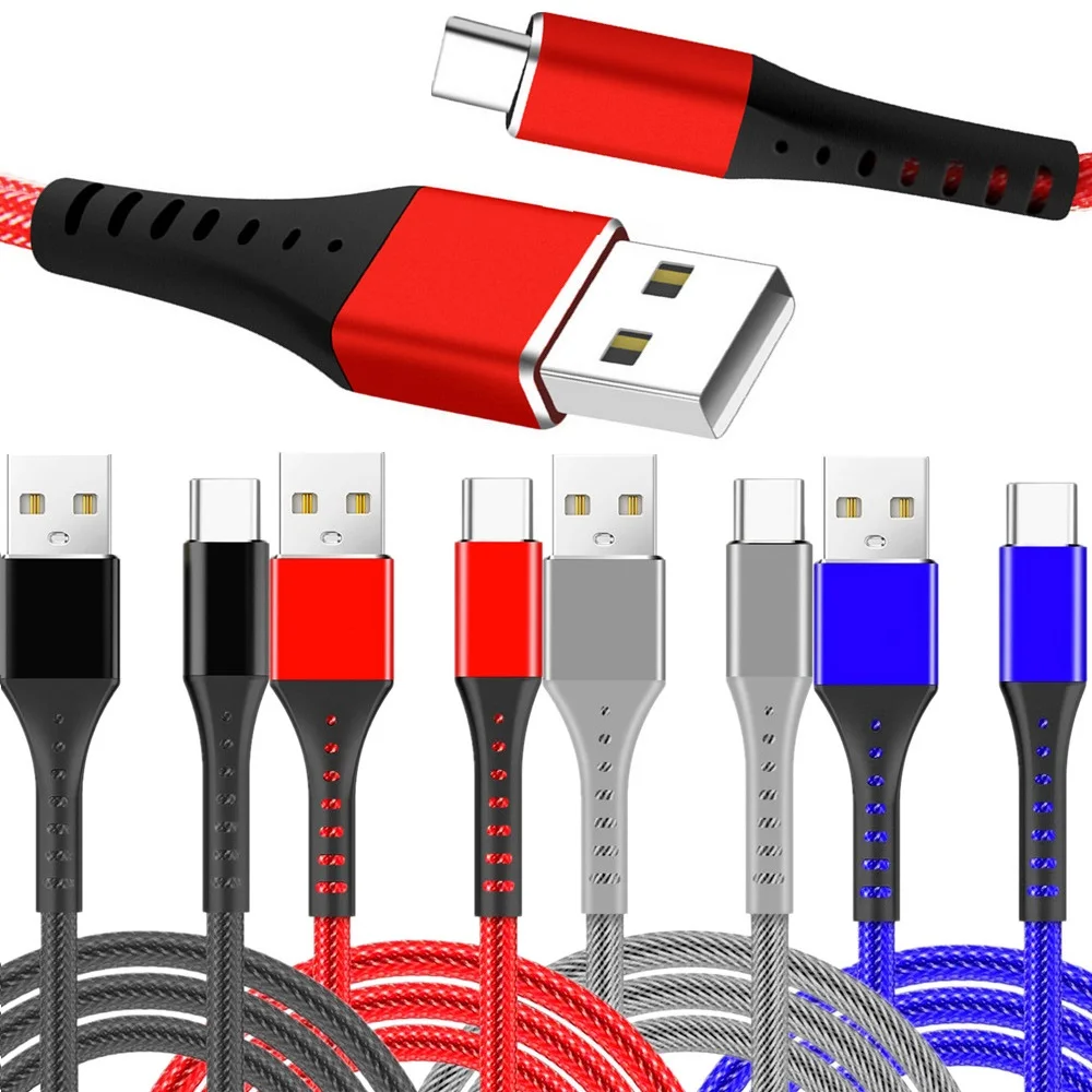 

500pcs/lot Fast Charging Fabric Nylon Type c USb C Micro USb Cable Cord line 1M 3Ft 3A For Samsung S20 S22 htc lg Xiaomi Huawei