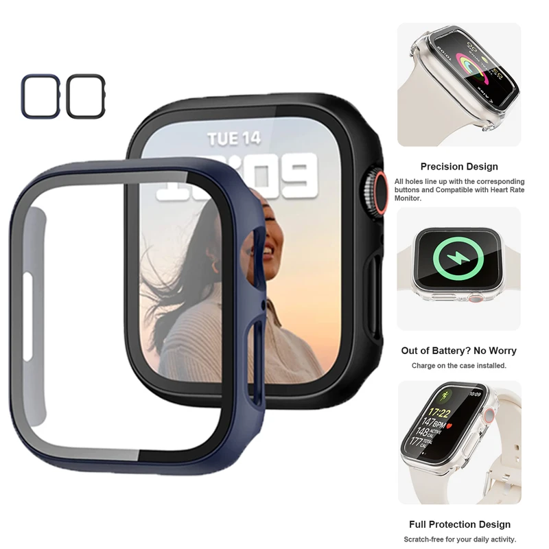 

360 Full Screen Protector Hard Case for Apple Watch 7/6/SE/5/4/3/2/1 Cover Tempered Glass For iWatch 38 MM 41MM 45MM 40MM 44MM