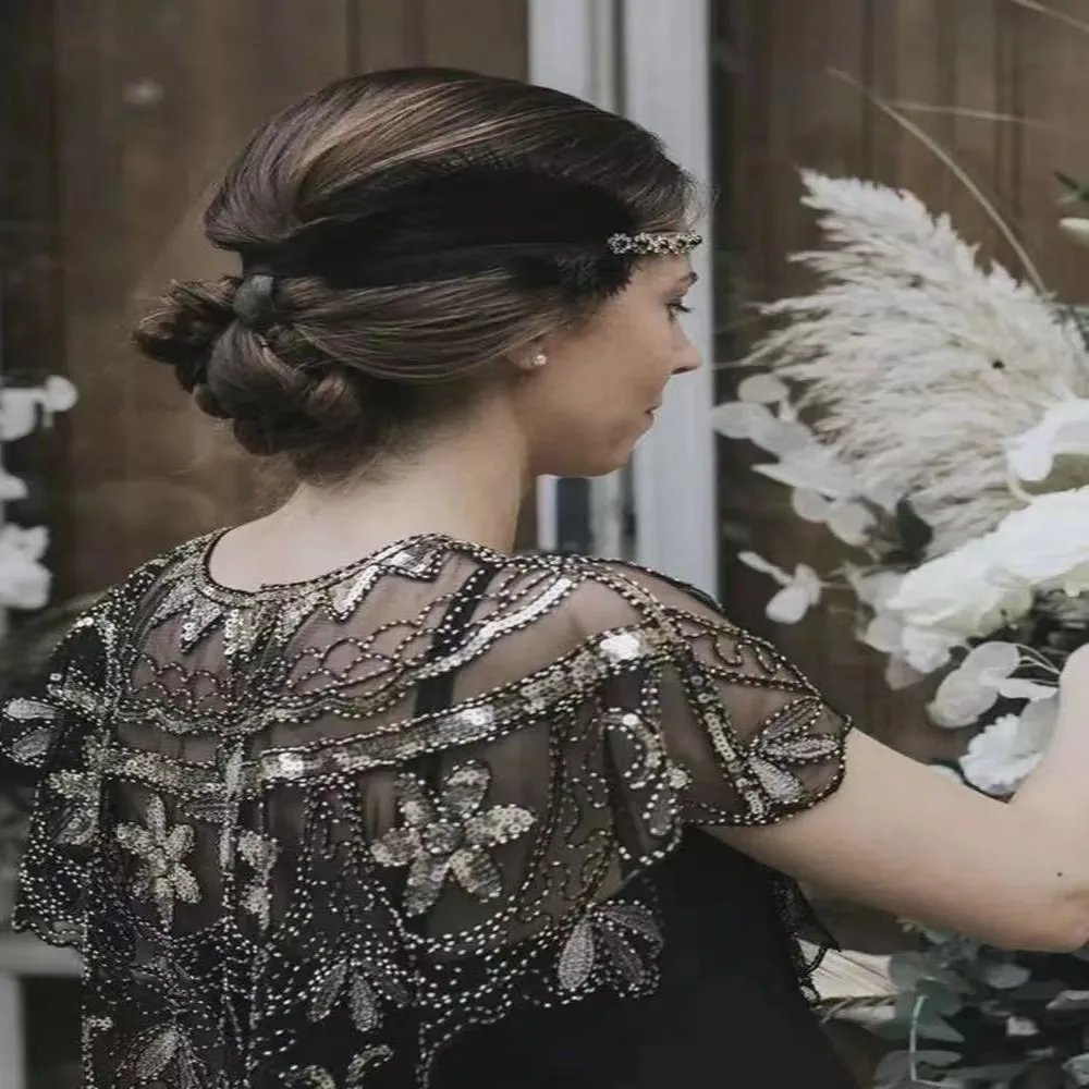 

Модная женская шаль в стиле 1920-х годов, Высококачественная шаль-хлопушка, короткая накидка с бисером, аксессуар для платья