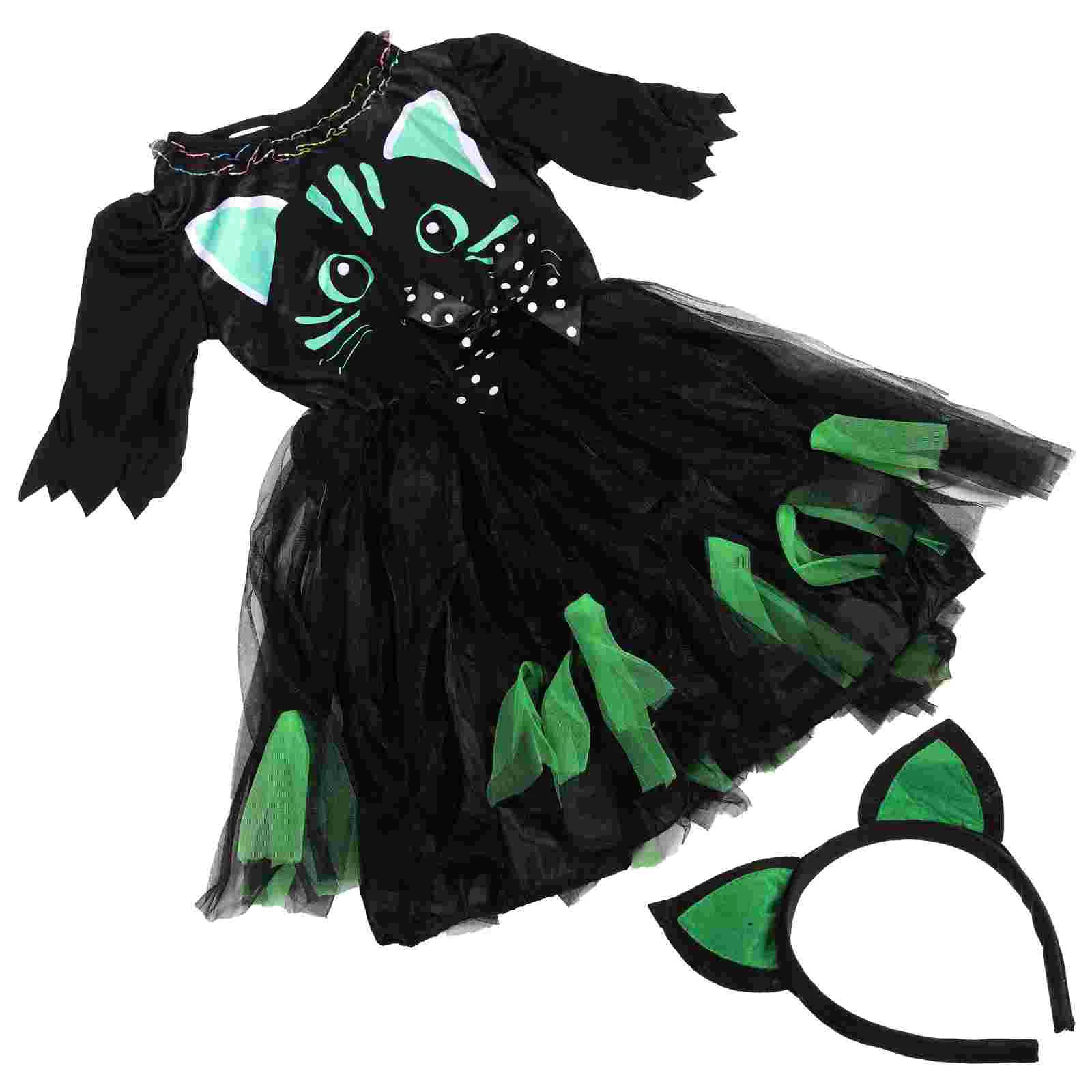

Girls Outfits Cat Costume Kids Children Halloween Makeup Cosplay Dress Headband
