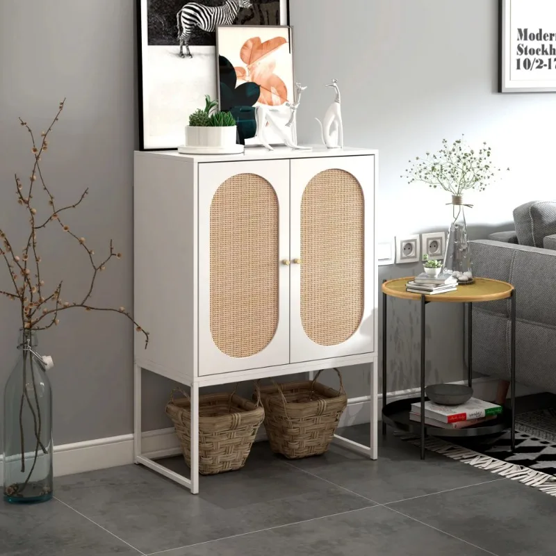 

Aukfa Rattan Storage Cabinet with 2 Door for Living Room Bedroom-White