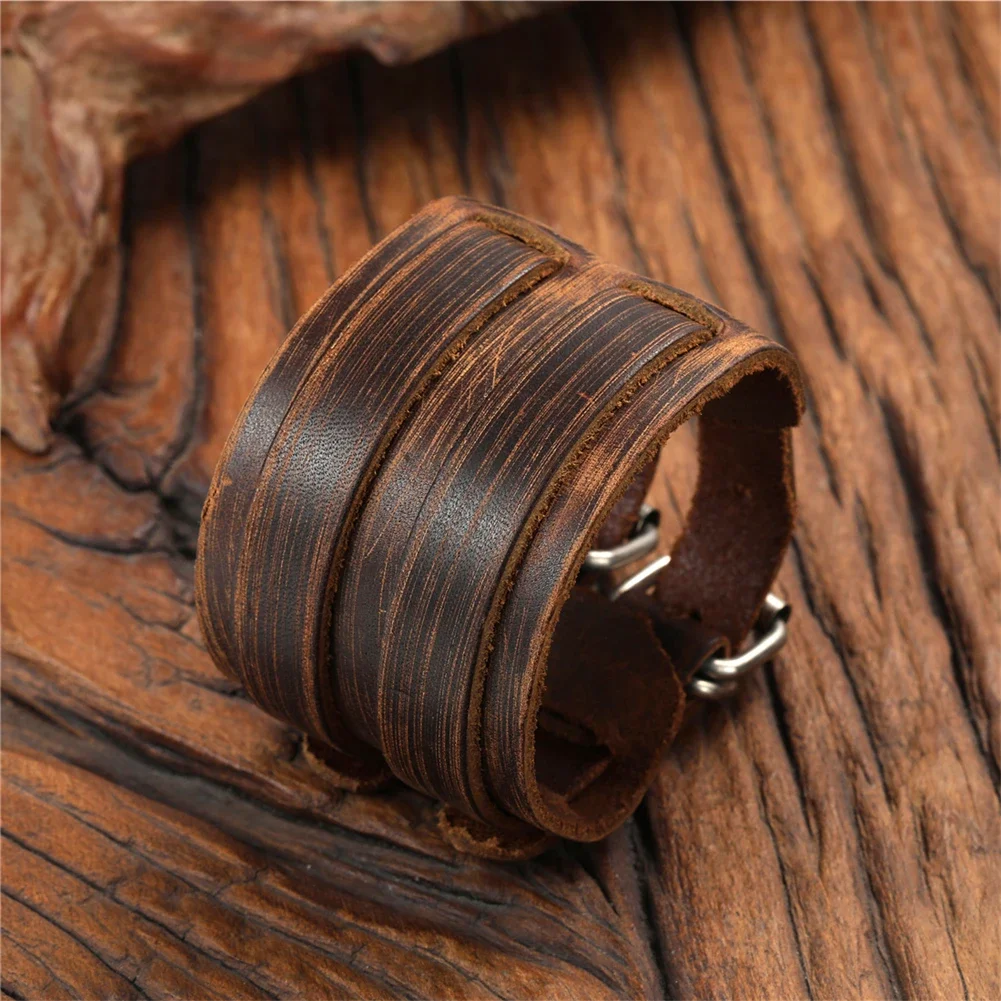 2024 повседневный мужской кожаный браслет классический коричневый регулируемый