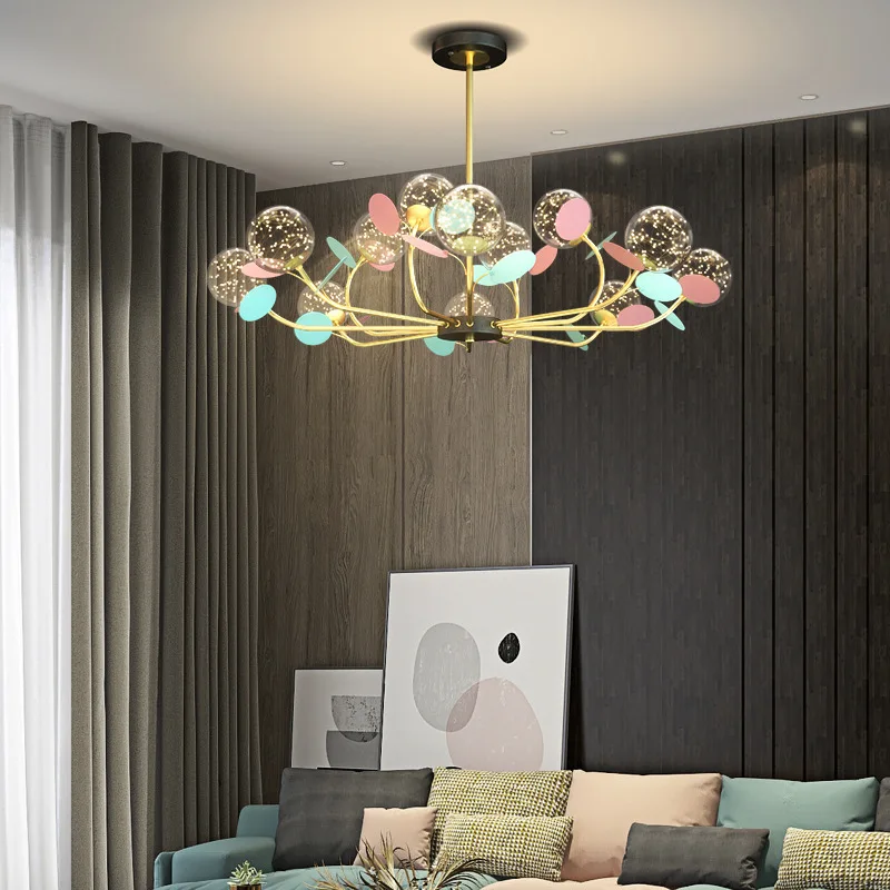 

Nordic Creative Macaron Chandelier LED for Bedroom Restaurant Pendant Lamp Glass Iron Art PVC Home Decor Hanging Light Fixture