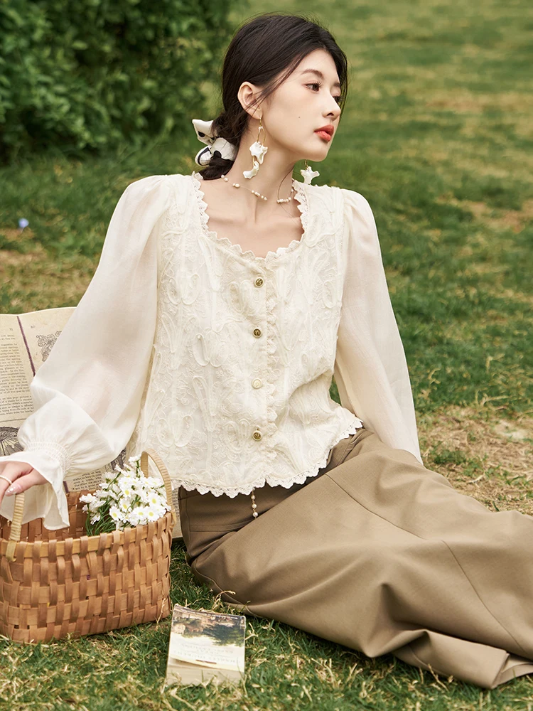 MISHOW французские кружевные шифоновые блузки для женщин весна 2024 романтический