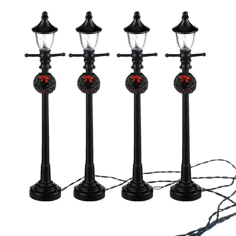 

4 шт. Мини Рождественская лампа столб шлейф миниатюрная фотолампа для самодельного кукольного домика сельская дорожка B012