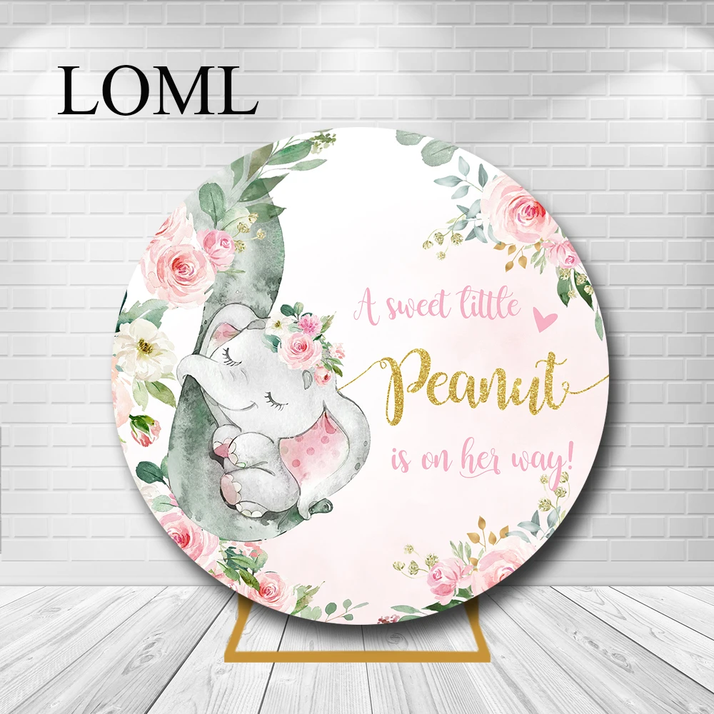 Фоновое полотно для фотосессии розового цвета с изображением цветов и слона