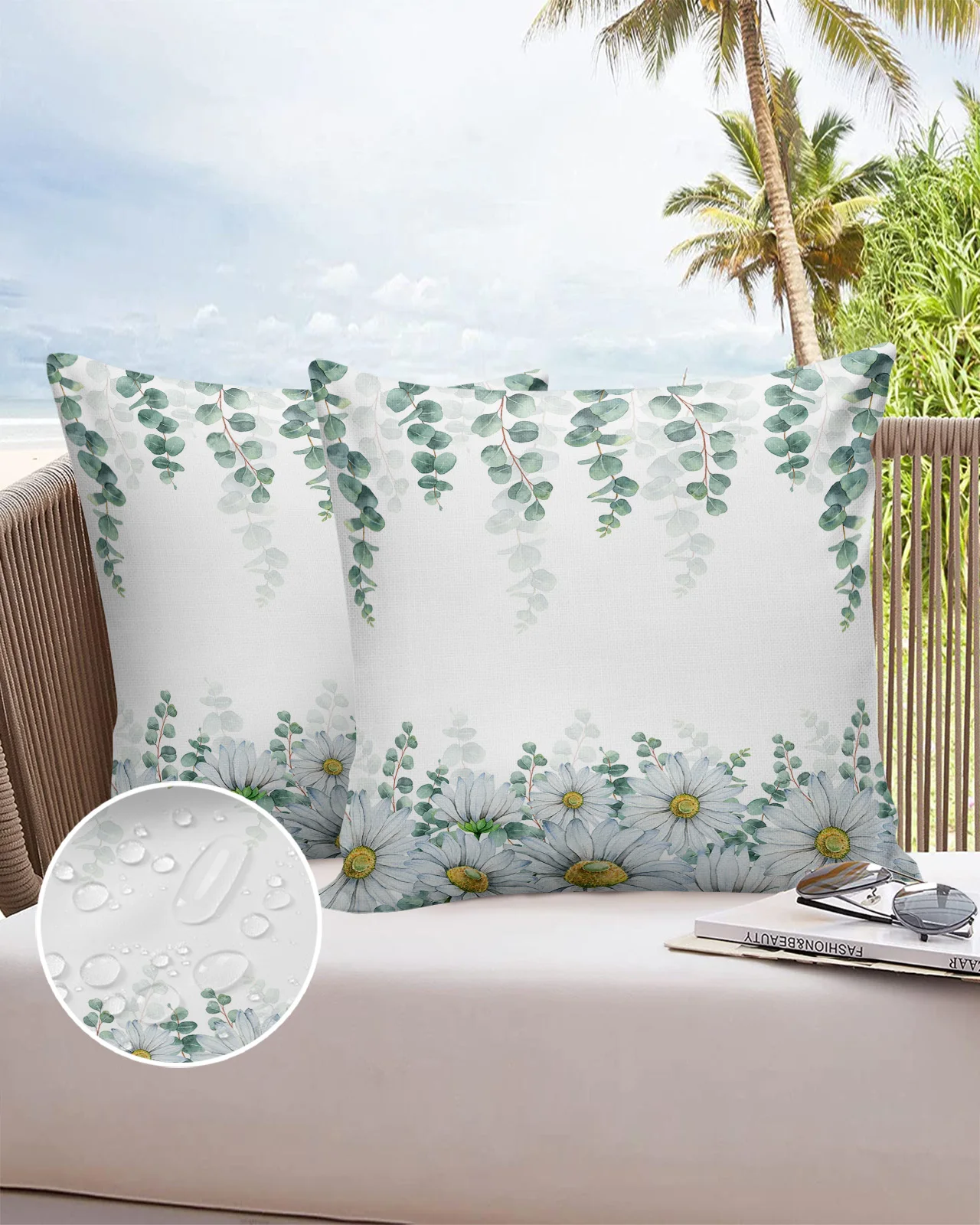 

Eucalyptus American Plant Flower Daisy Waterproof Pillow Cover Home Office Decoration Pillow Case Chair Sofa Cushion Cover