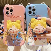 sailor moon cute girl phone cases for iphone 13 12 11 pro max xr xs max 8 x 7 se2 soft shell reflective imd sucker back cover