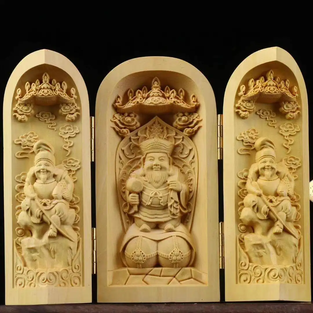 Резная статуэтка Будды из палисандра (CZ boxwood) для дома, портативный футляр, Гуаньинь, Гуань Гунфанг, три священных символа, три открывающихся отсека. (art.: 3920da2e580e8) - 3920da2e580e8