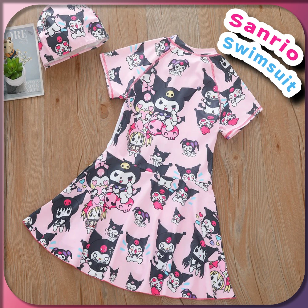 Детский слитный купальник Kawaii Kuromi для девочек Sanrio Новинка Лето 2024 детское платье