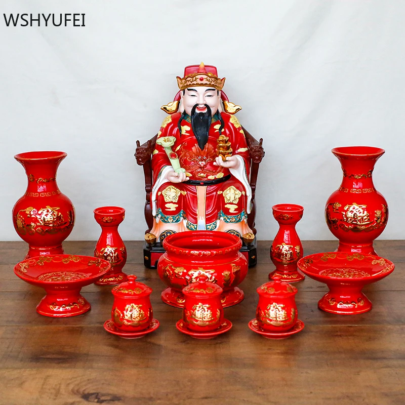 Cerámica de adoración de salón de Buda Chino, taza de agua santa, botella de agua limpia, pies altos, placa de homenaje, quemador de incienso, artesanías de candelabro