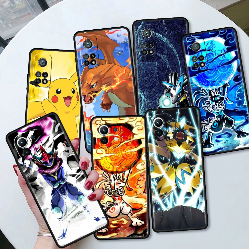 

Pokemon Lucario Greninja Black Case For Xiaomi Mi 11 12 Lite 5G NE 12T 10 9 10T 12S 11T 9T Note 10 Lite Soft Funda Phone Cover